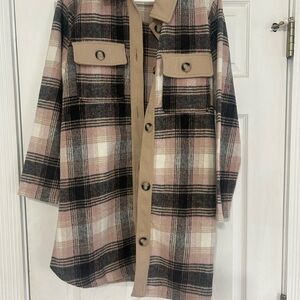 MELLODAY Plaid Utility Jacket - Black, Pink, Tan